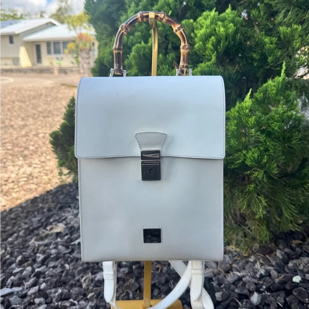 Dooney & Bourke (Made in Italy) Vintage White Leather Bamboo Handle Backpack